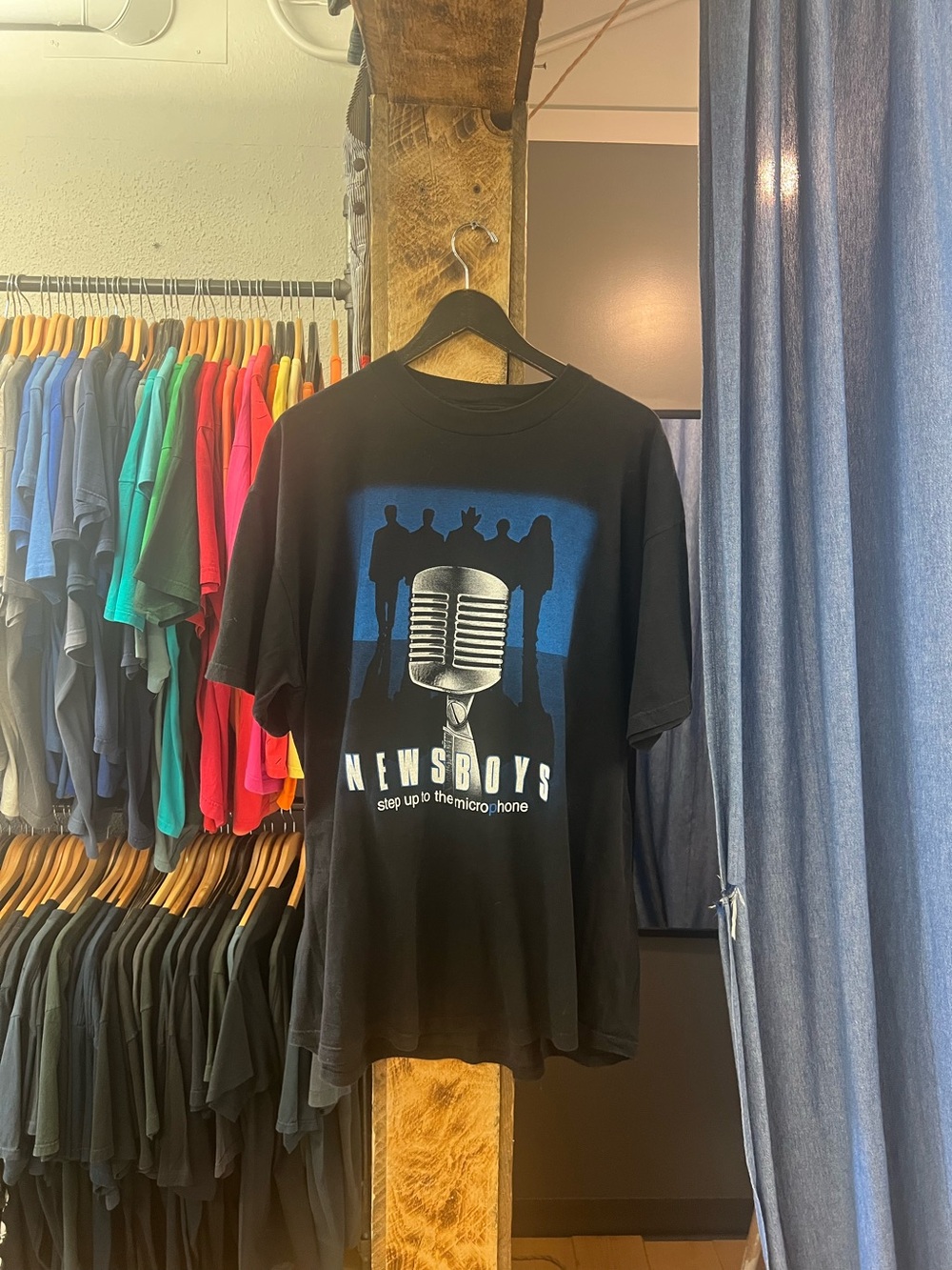 Vintage 1998 NewsBoys Step Up to the Microphone Black Graphic T-shirt